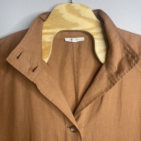 Pure jill Elements Brown Button-Up Linen Jacket Pockets 2X High Collar 3/4 Sleev - Picture 4 of 10
